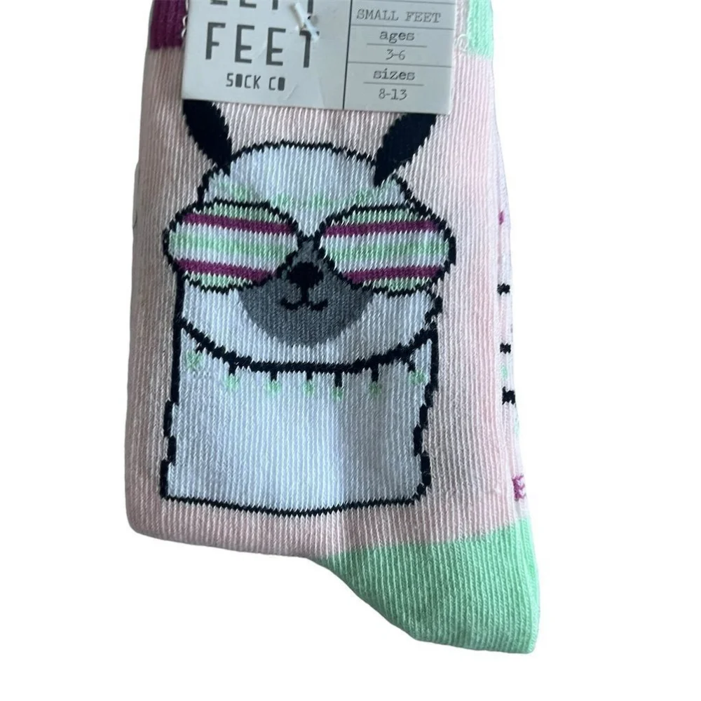 Two Left Feet Socks 4 Pairs Kids Ages 3-6 No Drama Llama Multicolor Novelty Calf